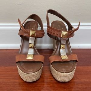 KATE SPADE NEW YORK Brown Leather Studded Accents Espadrilles 8M